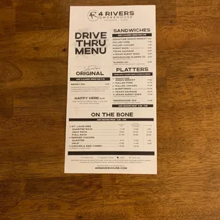 a menu on a table