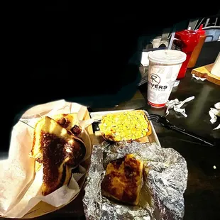 Burnt Ends Melt with my sides of Baked Cheese Grits &amp; Corn Pie. For my drink, I made my own spin on Half &amp; Half, Iced Tea &amp; Lemonade.