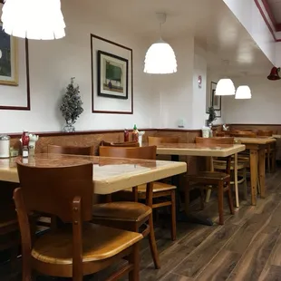 tables and chairs in a restaurant