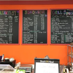 menus on the wall