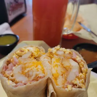 Good breakfast burrito.  Ham, eggs and potatoes!  very authentic and complimented with a michi. We will be coming back again!