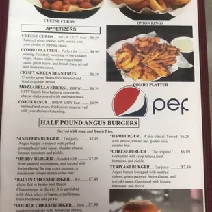 the menu for the restaurant