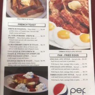 a menu for breakfast