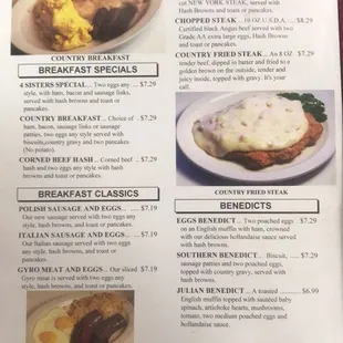 the breakfast menu