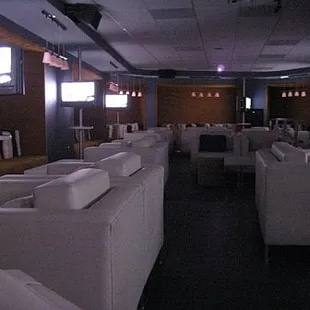 a dimly lit lounge area