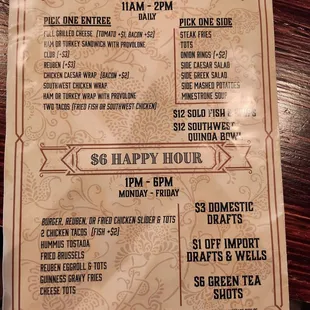 Specials menu 2024