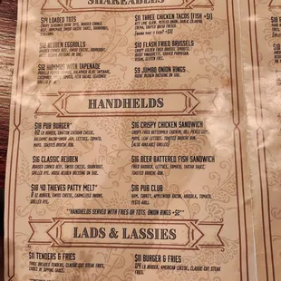 Menu page 1 as of 2024