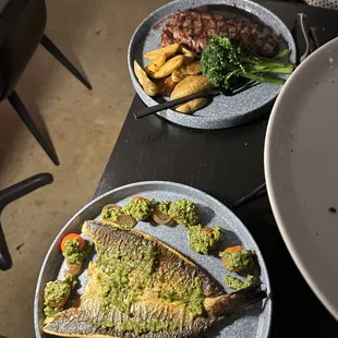 two plates of food on a table