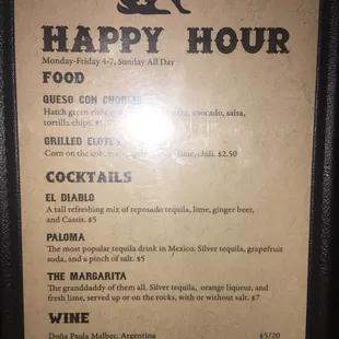 Happy hour menu