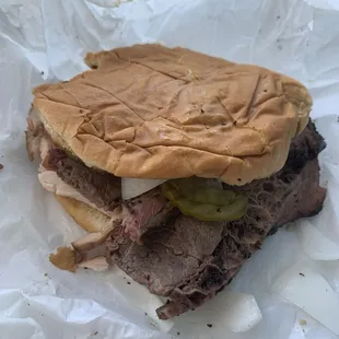Sliced brisket and Turkey sandwich