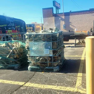 Real BBQ places have wood piles and several cookers.