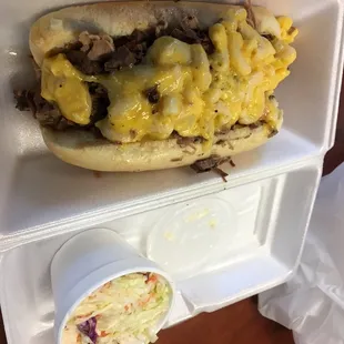Cadillac fully loaded sandwich with a side of slaw