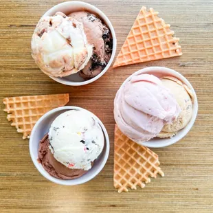 three different flavors of ice cream