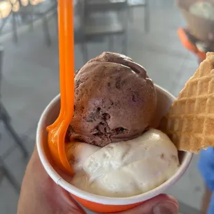a hand holding a cone of ice cream