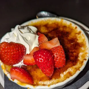 Creme brulee with strawberries and cream!
