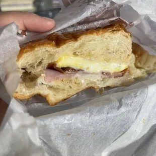 1/2 of their #7. Egg, Ham, Bacon and Cheese on Croissant