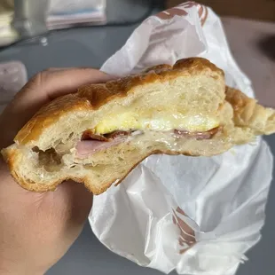 1/2 of their 7. Egg, Ham, Bacon and Cheese on Croissant