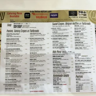 Menu selection of crepes and paninis