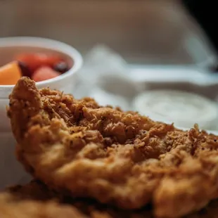 Breaded-to-order chicken tenders and fruit