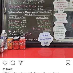 a menu on a blackboard