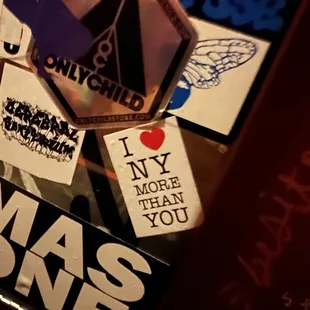 Stickers on the wall in the bathroom. I&apos;m a NY&apos;er and of course I had to take a photo of this!