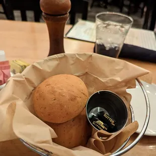 Complimentary dinner rolls and butter. Good.