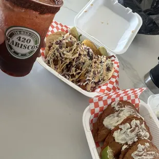 Beer battered shrimp &amp; fish tacos and shrimp empanadas