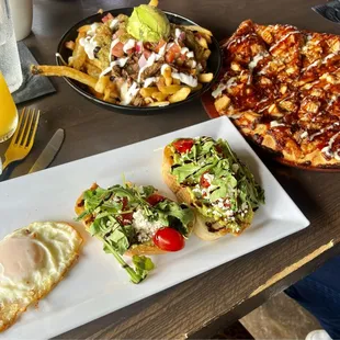 Carne Asada Fries, BBQ flatbread and avocado toast