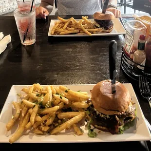 Burger with egg (forget what it was called) and garlic fries