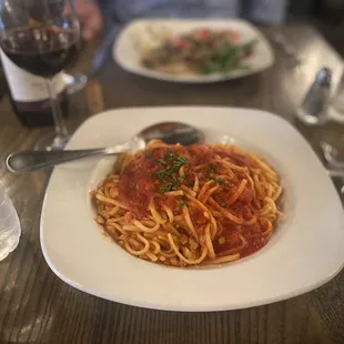 Linguini with Clam Sauce.  flavor was amazing and portion was larger than it looks!
