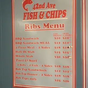 the menu for the restaurant