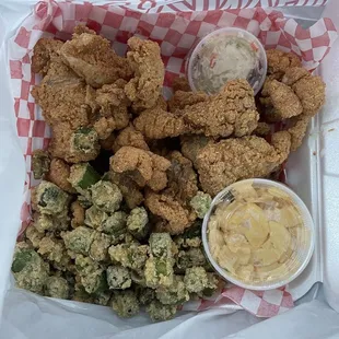 Catfish Cat Fish Nugget Basket + side of Mac and Cheese &amp; side of Fried Okra