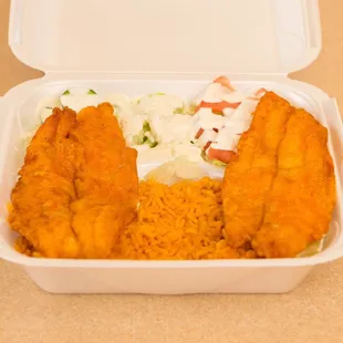 Fish with rice and side salad