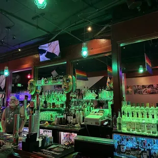 a bar filled with bottles of alcohol
