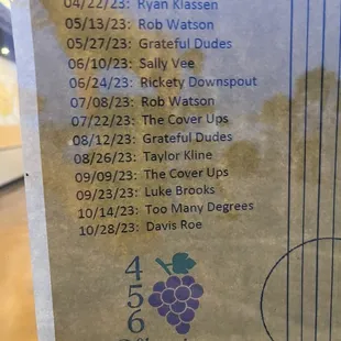 Concert schedule through October 2023