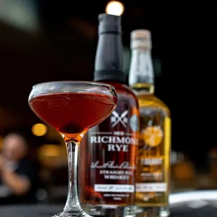 45th Parallel Distillery's classic Davis Manhattan, made with New Richmond Rye whiskey and Celebration on Rye Aquavit.
