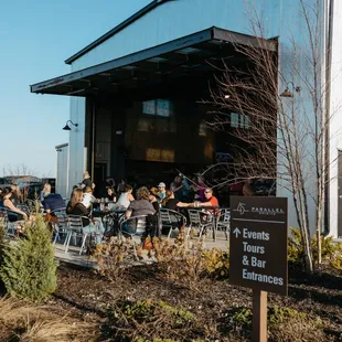Main patio on the north side of 45th Parallel Distillery's restaurant and bar.