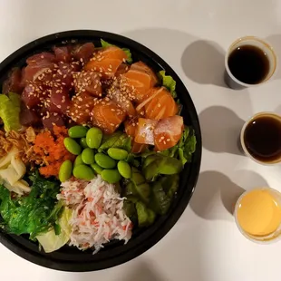 Tuna and salmon 2 fish poke bowl