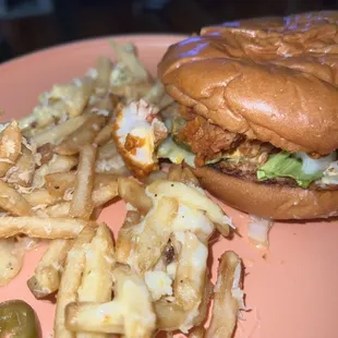 Buffalo chicken Burger Parmesan Truffle Fries