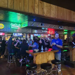 a group of people sitting at a bar
