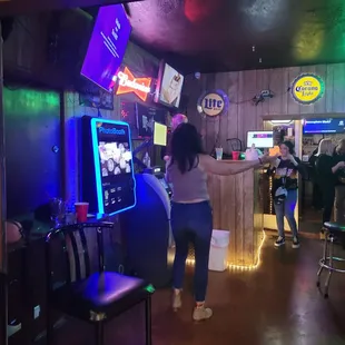 a woman playing a video game