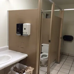 1 handicap and 1 regular stall with seat protectors. Roomie!