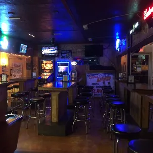Late night patronless photo of part of the inside of the bar.