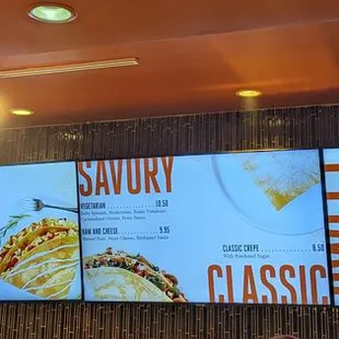 the menu of a restaurant