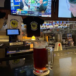 a glass of beer on the bar