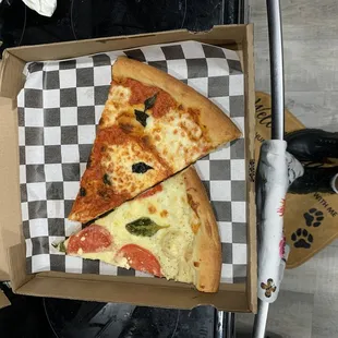 Vodka and garden pizza slices.