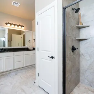 standing shower bathroom interior