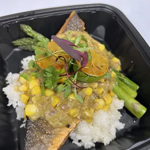 Branzino with poblano cream sauce