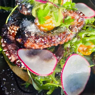 Grilled octopus tostada