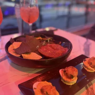 Chips and salsa, deviled eggs